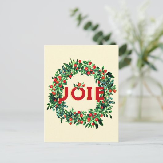 Weihnachten Berry Wreath Joy Postkarte (Stehend Vorderseite)