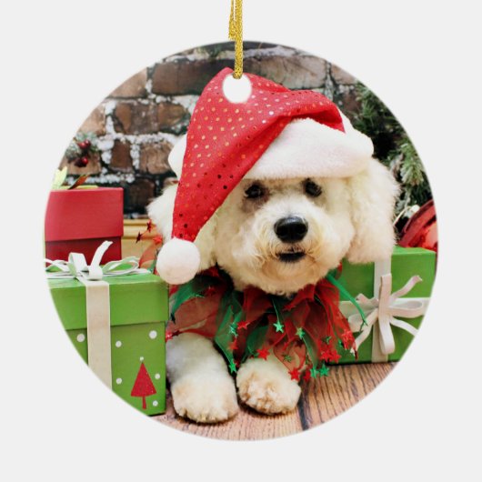 Weihnachten - Bichon Frise - Gänseblümchen Keramik Ornament (Hinten)