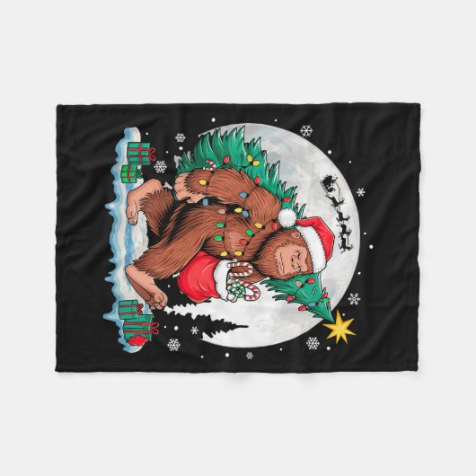 Weihnachten Bigfoot Santa Baum Schlitten Mond Lust Fleecedecke (Vorderseite (Horizontal))