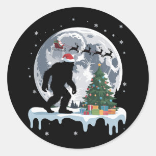 Weihnachten Bigfoot Santa Baum Schlitten Mond Rent Runder Aufkleber