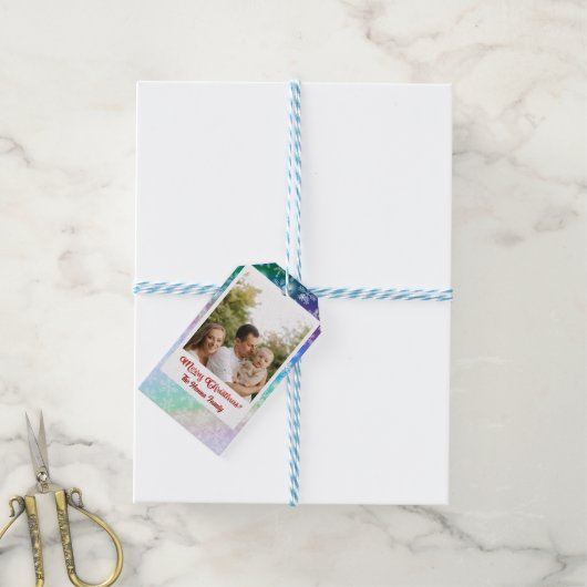 Weihnachten - Bild und Name hinzufügen, Schneefloc Geschenkanhänger (Mit Garn)