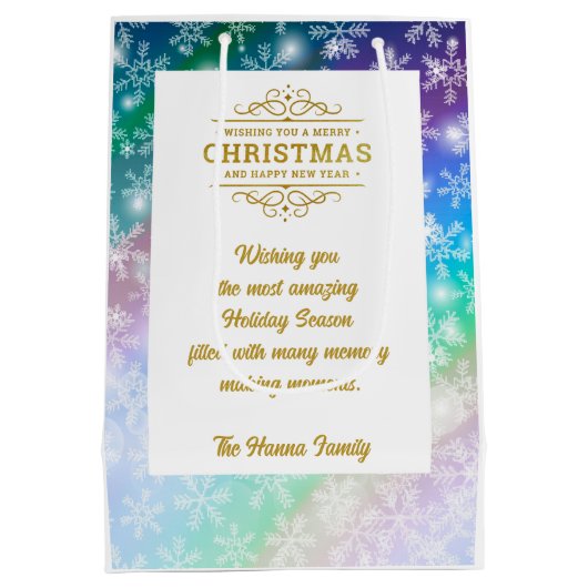 Weihnachten - Bild und Name hinzufügen, Schneefloc Mittlere Geschenktüte (Rückseite)