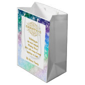 Weihnachten - Bild und Name hinzufügen, Schneefloc Mittlere Geschenktüte (Rückseite Schrägansicht)