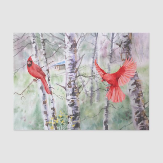 Weihnachten Birch Tree Kardinal Bird Holiday Seidenpapier (Vorderseite)