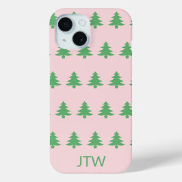 Weihnachten Blassrosa und Grüne Bäume Monogramm Case-Mate iPhone Hülle