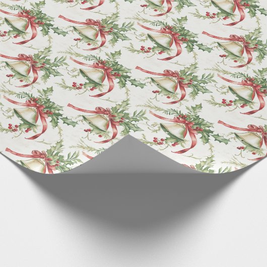 Weihnachten Blätter und Rote Ribbons und Glocke Geschenkpapier (Ecke)
