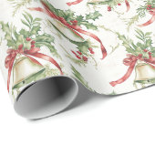 Weihnachten Blätter und Rote Ribbons und Glocke Geschenkpapier (Rolleneckpunkt)