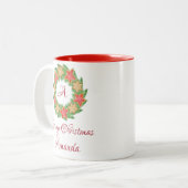 Weihnachten: Blätter und Sternenkekse Zweifarbige Tasse (Vorderseite Links)