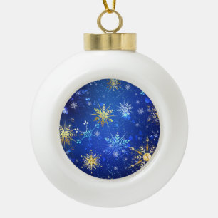 Weihnachten Blau Hintergrund mit goldenen Schneefl Keramik Kugel-Ornament