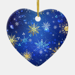 Weihnachten Blau Hintergrund mit goldenen Schneefl Keramik Ornament