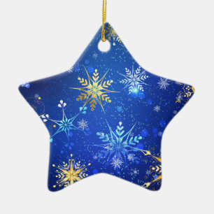 Weihnachten Blau Hintergrund mit goldenen Schneefl Keramik Ornament