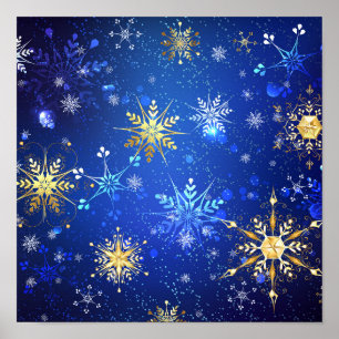Weihnachten Blau Hintergrund mit goldenen Schneefl Poster