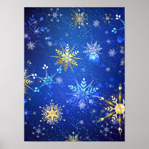 Weihnachten Blau Hintergrund mit goldenen Schneefl Poster
