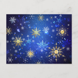 Weihnachten Blau Hintergrund mit goldenen Schneefl Postkarte