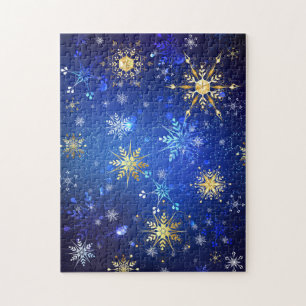Weihnachten Blau Hintergrund mit goldenen Schneefl Puzzle