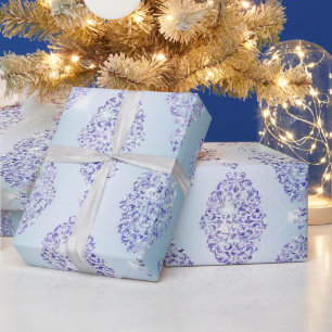 Weihnachten Blau Lila Glitzer Design Geschenkpapier