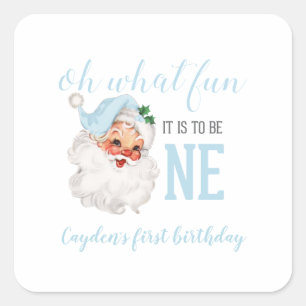 Weihnachten Blau Santa Erster Geburtstag Quadratischer Aufkleber