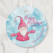 Weihnachten Blau und Rosa Gnome Happy Holidays Geschenkanhänger (Rückseite)