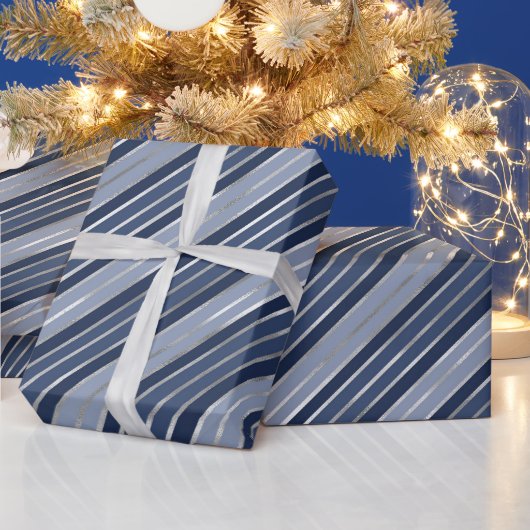 Weihnachten - Blau und Silberstreifen Geschenkpapier (Feiertage)