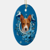 Weihnachten - blaue Schneeflocke - Basenji Keramikornament (Rechts)