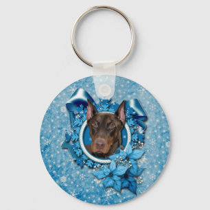 Weihnachten - Blaue Schneeflocke - Doberman - Rock Schlüsselanhänger
