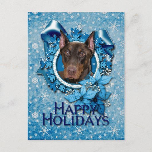 Weihnachten - blaue Schneeflocke - Dobermann - (Vorderseite)