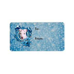 Weihnachten - blaue Schneeflocke - Pitbull - Petey Adressaufkleber