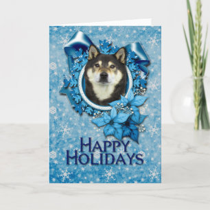 Weihnachten - blaue Schneeflocke - Shiba Inus -