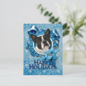 Weihnachten - Blaue Schneeflocken - Boston Terrier (Stehend Vorderseite)