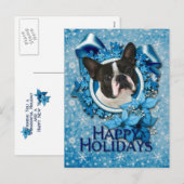 Weihnachten - Blaue Schneeflocken - Boston Terrier (Vorne/Hinten)