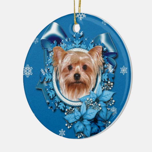 Weihnachten - blaue Schneeflocken - Yorkshire Keramik Ornament (Links)