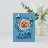 Weihnachten - Blaue Schneeflocken - Yorkshire Terr (Stehend Vorderseite)