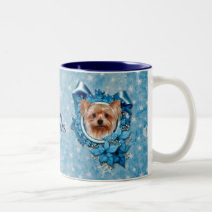 Weihnachten - blaue Schneeflocken - Yorkshire Zweifarbige Tasse