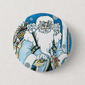 Weihnachten, Blauer Weihnachtsmann mit Snowglobe Button (Vorderseite)