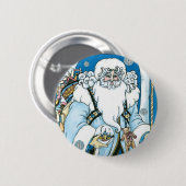 Weihnachten, Blauer Weihnachtsmann mit Snowglobe Button (Vorne & Hinten)