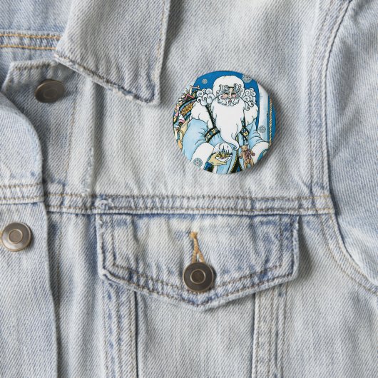 Weihnachten, Blauer Weihnachtsmann mit Snowglobe Button (Beispiel)