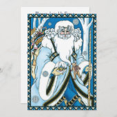 Weihnachten, Blauer Weihnachtsmann mit Snowglobe Einladung (Vorne/Hinten)