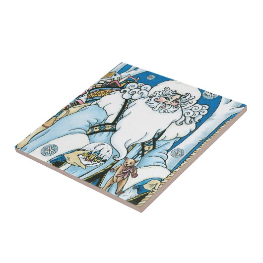 Weihnachten, Blauer Weihnachtsmann mit Snowglobe Fliese (Seite)