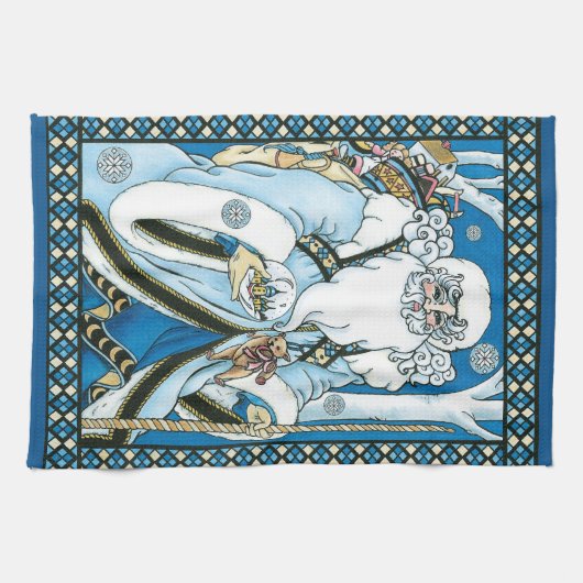 Weihnachten, Blauer Weihnachtsmann mit Snowglobe Geschirrtuch (Horizontal)