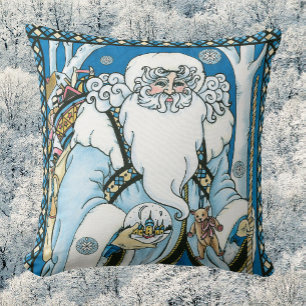 Weihnachten, Blauer Weihnachtsmann mit Snowglobe Kissen