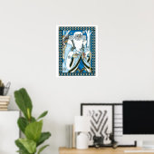 Weihnachten, Blauer Weihnachtsmann mit Snowglobe Poster (Heimbüro)
