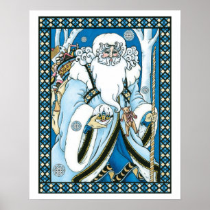 Weihnachten, Blauer Weihnachtsmann mit Snowglobe Poster