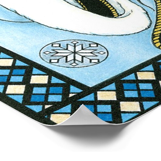 Weihnachten, Blauer Weihnachtsmann mit Snowglobe Poster (Ecke)