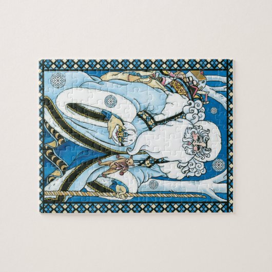 Weihnachten, Blauer Weihnachtsmann mit Snowglobe Puzzle (Horizontal)