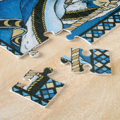 Weihnachten, Blauer Weihnachtsmann mit Snowglobe Puzzle (Seite)