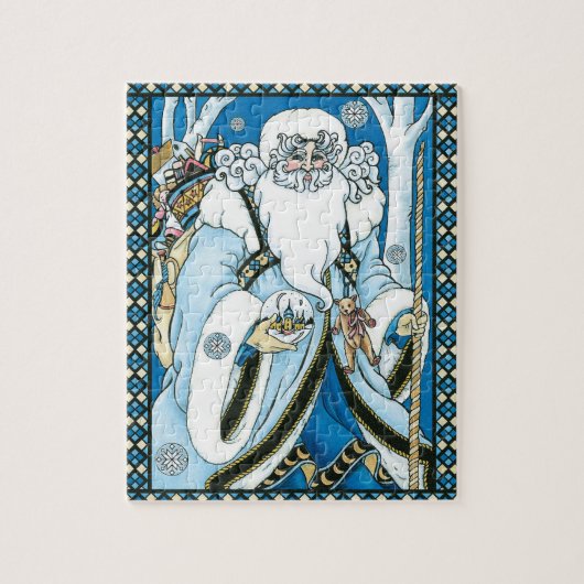 Weihnachten, Blauer Weihnachtsmann mit Snowglobe Puzzle (Vertikal)