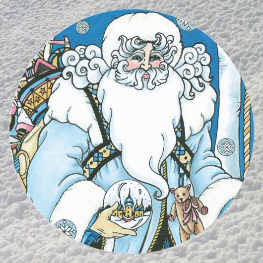 Weihnachten, Blauer Weihnachtsmann mit Snowglobe Runder Aufkleber