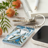 Weihnachten, Blauer Weihnachtsmann mit Snowglobe Schlüsselanhänger (Vorderseite rechts)