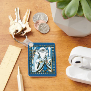 Weihnachten, Blauer Weihnachtsmann mit Snowglobe Schlüsselanhänger