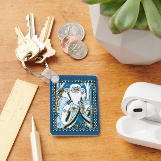 Weihnachten, Blauer Weihnachtsmann mit Snowglobe Schlüsselanhänger (Schreibtisch)